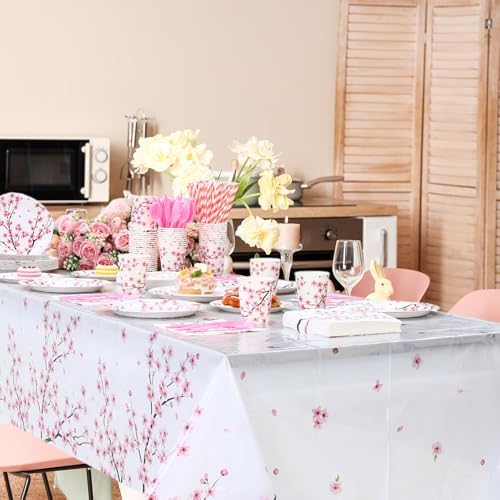 Funnymoom 452 Pcs Cherry Blossom Party Decorations Supplies Include Cherry Blossom Paper Plates Napkins Cups Tablecloth Cutlery Straws for Baby Shower Birthday Bridal Shower Wedding Party - Image 5