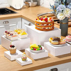 Geelin 8 Pack Acrylic Buffet Display Risers for Food Jewelry,White,Flat - Image 4