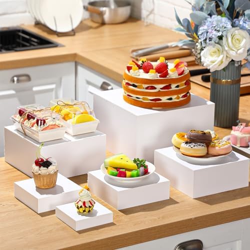 Geelin 8 Pack Acrylic Buffet Display Risers for Food Jewelry,White,Flat - Image 4