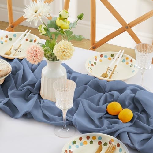 Horbaunal 12 Pack Dusty Blue Chiffon Table Runners 10FT, 29x120 Inches - Image 3