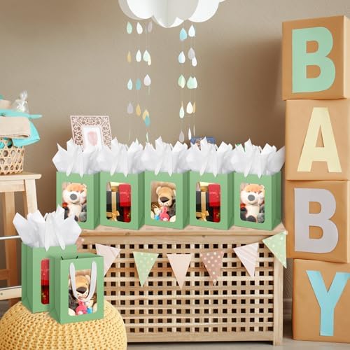 Zhanmai 36 Pcs Kraft Paper Gift Bags with Clear Window Handles, Sage Green - Image 5