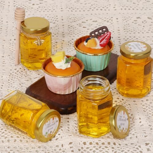 4 oz 30 Pack Mini Glass Honey Jars with Wood Dippers & Gold Lids - Image 7