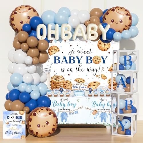 Costova Milk and Cookies Baby Shower Decorations, 123 PCs Cookie Baby Shower Party Supplies with A Sweet Little Cookie Is on the Way Backdrop, Balloon Garland, Cake Topper, Boxes by Unknown