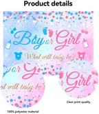 10x8 FT Gender Reveal Boy Or Girl Photo Backdrop He Or She What Will Baby Be Blue Pink Footprints Glitter Dots Star Party Decorations Photography Background Polyester - Image 6