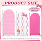 3Pcs Pink Arch Backdrop Cover Pink Stretchy Arch Backdrop Stand Cover Cartoon Cat Bow Spandex 4ft 5ft 6ft Background Covers Cute Spot Photos Prop Covers for Wedding Bridal Baby Shower Photo Decoration - Image 2