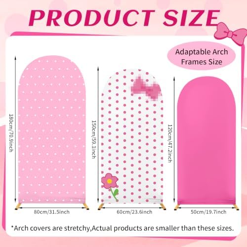 3Pcs Pink Arch Backdrop Cover Pink Stretchy Arch Backdrop Stand Cover Cartoon Cat Bow Spandex 4ft 5ft 6ft Background Covers Cute Spot Photos Prop Covers for Wedding Bridal Baby Shower Photo Decoration - Image 2