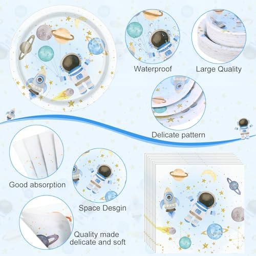 Potchen 452 Pcs Space Plates Napkins Party Supply, Baby Blue - Image 5