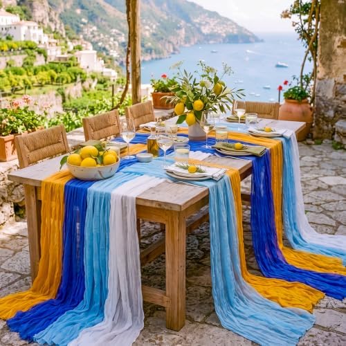 12 Pcs Amalfi Coast Party Decoration Blue Yellow Table Runner - Image 2