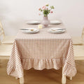Taupe White Gingham Ruffle Tablecloth Square 60"x60" by KMASANIJI