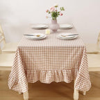 Taupe White Gingham Ruffle Tablecloth Square 60"x60" by KMASANIJI