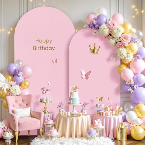 Pale Pink Arch Cover 2 Set-7.2FT and 6FT Arch Backdrop Cover Spandex Fitted Wedding Arch Stand Covers for Baby Shower Girls Birthday Party Bridal Shower Wedding Banquet Photo Background Decorations by Suppromo