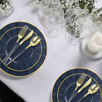 150Pcs Plastic Plates with Gold Rim,Heavy Duty Blue Plates for 30 Guests,Plastic Dinnerware Set Include 30 Dinner Plate,30 Dessert Plate,90 Gold Cutlery Set for Party (Blue) - Image 5