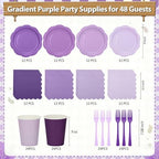 Purple Plates and Napkins Party Supplies, 9’’ Pastel Purple Disposable Paper Plates and Cups and Napkins Set for Baby Shower, Birthday, Wedding Party Decorations Serves 48 - Image 2