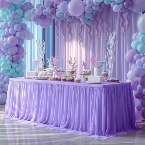 2 Pack Lavender Tablecloth for 8 Foot Rectangle Tables Tulle Table Skirt - Image 7