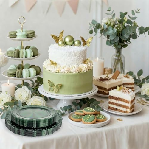 Tinybee 60PCS Clear Green Plastic Plates,Green Plates Disposable Heavy Duty - Image 3