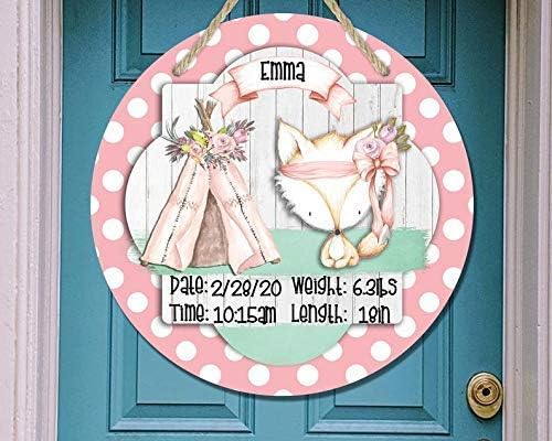 Woodsy Nursery - Girl - Hospital Room - Personalized Door Sign - Coral Polka Dot - Gift for Baby Shower - Image 2