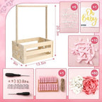 Wooden Baby Shower Crate Closet with Hanger Rack, Pink Bow Baby Gifts Basket with Balloon Accessories, DIY Babies Welcome Box for Pregnancy New Parent - Image 2