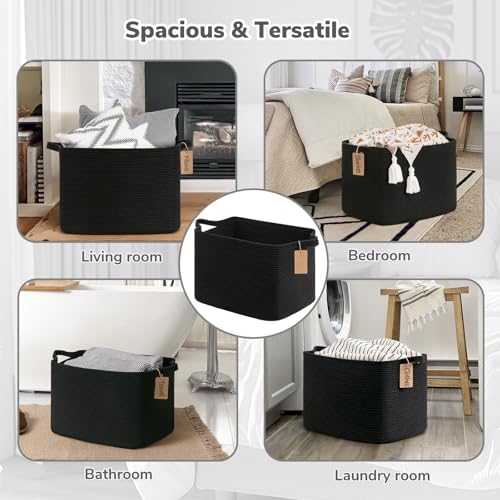 Goodpick 50L Large Woven Rope Storage Basket with Handles, Black - Image 6