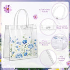 Canchiing 50 Pcs Wildflower Clear Gift Bags with Handles Reusable Spring Flower Treat Bags PVC Gift Wrap Totes for Floral Themed Baby Shower Wedding Birthday Party Favors, 7.9 x 7.9 x 3.1 - Image 3