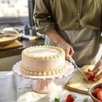 Vesici Pink Wooden Cake Stand Scalloped Round 10" L X 10" W X 3" H - Image 5