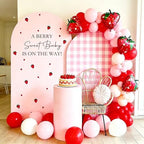 Strawberry Theme Arched Fabric Backdrop Covers Photography Background Pink Plaid Arch Stand Stretchy Covers for Kids ONE Birthday Baby Shower Party Decor Props (3x6.5FT Only Cover) - Image 5
