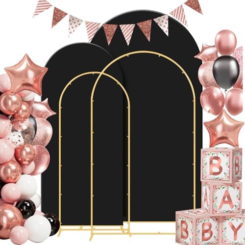 Gawicpy Wedding Arch Backdrop Stand Set Metal Arch Backdrop Stand with Wedding Arch Cover, Wedding Balloon Arch Backdrop Stand for Birthday, Baby Shower, Anniversary (Black, 5.9FT+7.2FT) - Image 3