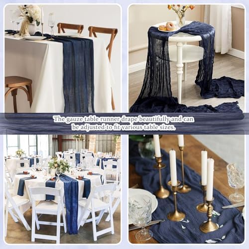 12 Pack Navy Blue Cheesecloth Table Runners 21x120 Inch Boho Gauze Table Runner 10FT Long Rustic Sheer Navy Table Runner for Baby Shower,Wedding,Party,Birthday,Home Table Decor - Image 7