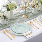 NOCCUR 175PCS Sage Green Plastic Plates with Gold Disposable Silverware - Include 50 Green and Gold Plastic Plates,25 Knives,25 Forks,25 Spoons,25 Cups and 25 Napkins - Wedding/Party/Baby Shower - Image 4