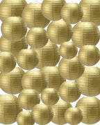 Treela Paper Lanterns Bulk, 5 Sizes, Round Chinese Lamp, Gold, 60 Pcs by Treela