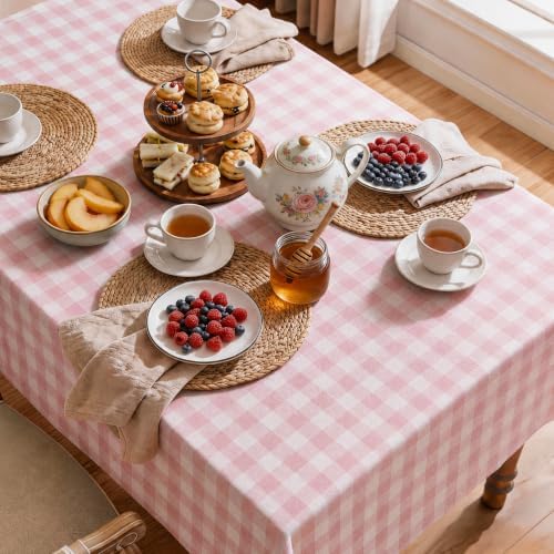 Gingham Tablecloth Rectangle Table, Cotton Linen Fabric Picnic Checkered Table Cloth Farmhouse Washable Wrinkle Free Buffalo Plaid Table Cover for Outdoor Birthday Party, Pink, 60x120 - Image 4