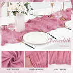 12 Pack Dusty Rose 10FT Cheesecloth Table Runner 20 x 120 Inch Long Rustic Gauze Fabric Cheese Cloth Table Runner for Wedding Bridal Baby Shower Table Decorations Boho Sheer Birthday Party Table Decor - Image 3