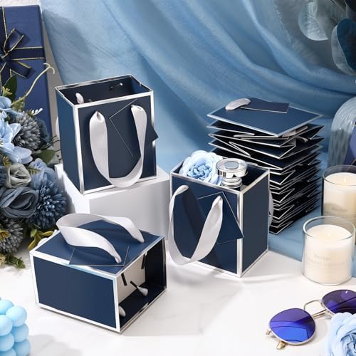 Yeaqee 50 Pcs Mini Paper Gift Bags with Handles Tag, Navy Blue, Silver - Image 5