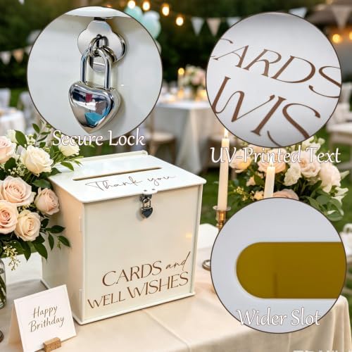 Acrylic Card Box with Lock & Slot, Warmy Cream Wedding Card Boxes for Reception Monetary Envelope Cash Gifts, Large Gift Cards Holder Box for Graduation Bridal Baby Shower Party Supplies - Image 5