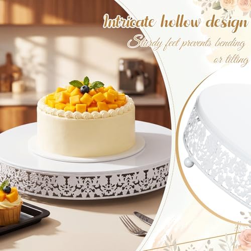 Wenqik 16 Inch White Cake Stand Set Metal Round Cupcake Dessert Stand with Cake Cutting, Flower Spatula Wedding Cupcake Pastry Display Candy Holder Display for Wedding Party Birthday Baby Shower - Image 3