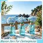 12Pack Mason Jar Vases for Centerpieces, Aqua Blue Glass Flower Vase - Image 5