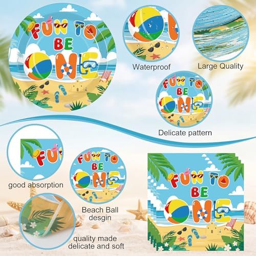 Pickmesh 250 Pcs Beach Ball Party Supplies Summer Beach Ball 1st Birthday Paper Plates Napkins and Cups Disposable Tableware Set Fun to Be One Party Decor for Hawaiian Pool First Birthday Serve 50 - Image 3