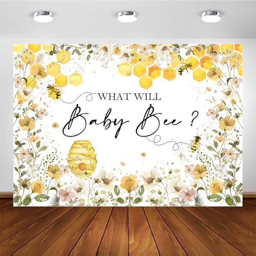Avezano Baby Bee Gender Reveal Backdrop - Honeycomb Bee Theme Party Decorations Banner (8x6ft) by AVEZANO