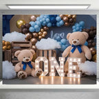 Happy 1st Birthday Backdrop Hot Air Balloon Bear Baby Shower Photography Background Newborn Baby Shower First Birthday Banner Baby Boys One 1st Birthday Party Decorations Supplies(D, 8x6feet) - Image 6