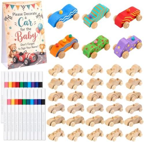 57 Pcs Baby Shower Games Wooden Car DIY Painting Crafts Kit by Bafeil