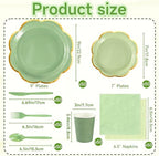 350Pcs Sage Green Paper Plates and Napkins Party Supplies for 50 Guests - Image 3