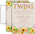 Amanda Creation Sunflower and Peony Twin Baby Shower Invitations, Twins Baby Shower Invitations, 20 Personalized 5x7 Double-Sided Cards with White Envelopes, Made in USA by AmandaCreation