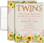 Amanda Creation Sunflower and Peony Twin Baby Shower Invitations, Twins Baby Shower Invitations, 20 Personalized 5x7 Double-Sided Cards with White Envelopes, Made in USA by AmandaCreation