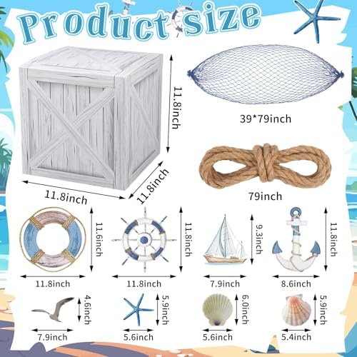 JellyArch 18 Pcs Nautical Party Decor Treasure Chest set, Blue, Nautical - Image 2