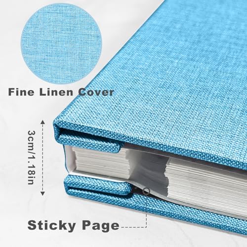 Large Photo Album Self Adhesive, DIY Scrapbook Album for 600 Photos, 13"x12.6" 120 Pages Light Blue Linen Cover Memory Book - Image 3