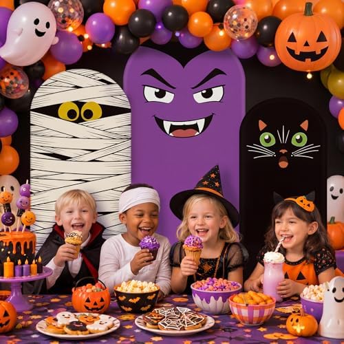 Moukeren 3 Pcs Halloween Black Cat Arch Backdrop Cover, 4ft 5ft 6ft Decor - Image 3