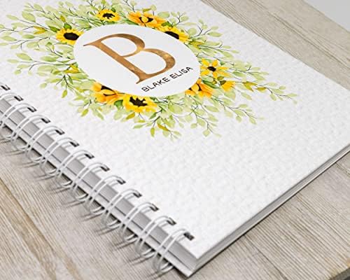 Personalized Baby Journal - Hardcover First Year Album Customized with Baby’s Name & Initial - Prompted Baby Memory Book (Sunflower Wreath Initial) - Image 2