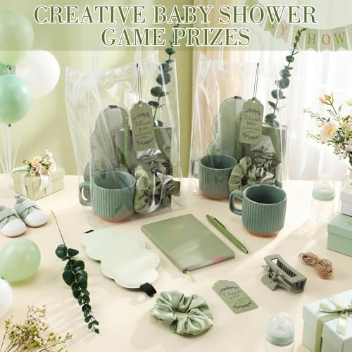 61 Pcs Baby Shower Game Prizes for Winners 6 Sets Green Wedding Bridal Shower Gifts Include Notebook Pen Hair Tie Ceramic Mugs Thank You Card Eucalyptus Leaves Party Favor Gifts for Guests - Image 3