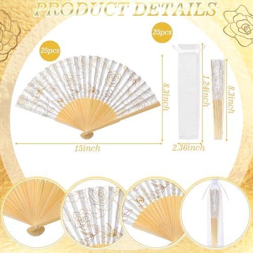 Vercraft 25 Sets Gold Floral Folding Fans, Wedding Favors for Guests - Image 2