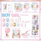 Bear Gender Reveal Decorations All-in-1 He or She Gender Reveal Decorations with Pink Blue Balloon Arch Baby Boxes Tableware Cake Toppers Tablecloth Backdrop Boy or Girl Bear Theme Party Supplies - Image 4