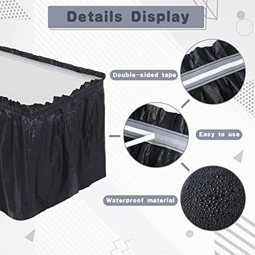 Tegeme 8 Pieces Black Plastic Table Skirts for Rectangle Tables, 14 ft x 29 in Disposable Ruffle Table Skirting with Adhesive Strip, Bulk Party Supplies for Wedding, Birthday, Baby Shower & Banquet - Image 3